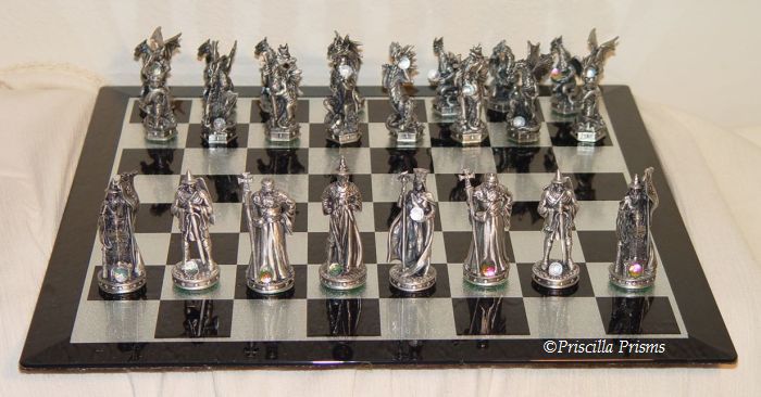 Tudor Mint's Wizard and Dragon Pewter and Crystal Chess Set!