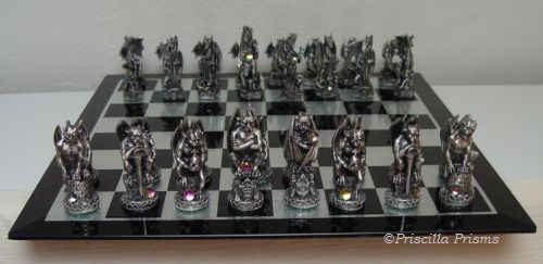 Tudor Mint's Gargoyle and Dragon Pewter and Crystal Chess Set!