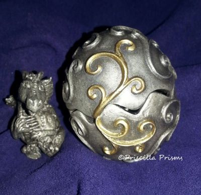 FILIGREE pewter dragon egg with baby dragon